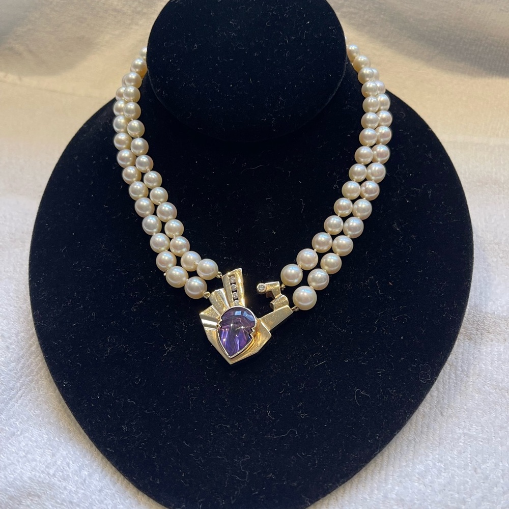 Vintage 14k gold diamond pearl amethyst necklace - Picture 15 of 16